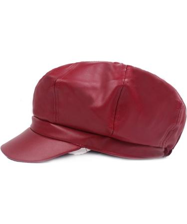 FaLasoso Women PU Leather Beret Newsboy Cap - Vintage Octagonal Flat Gatsby Driving Hat (Black/Wine Red) - Buy Online on GoSupps.com