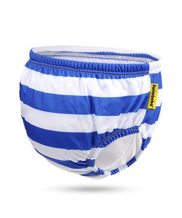 Swimbobo Reusable Absorbent Swim Diaper Washable Striped Swim Trunks for Baby Boys and Girls (S Blue Stripe) Blue Stripe S
