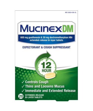 Mucinex DM 12-Hour Expectorant and Cough Suppressant Tablets 20 Count