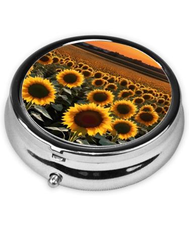 Farm Sunflowers Printed Mini Round Pill Box - 3 Compartment Travel Pill Organizer for Home & Office use - Buy Online on GoSupps.com