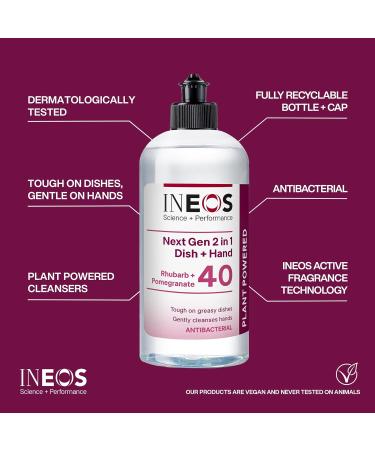 Ineos Next-Gen 2in1 Washing Up Liquid 3L - 6 Pack, Plant Powered Rhubarb & Pomegranate, 1000 Sinkfuls, Dishwashing + Handwashing - Buy Online on GoSupps.com