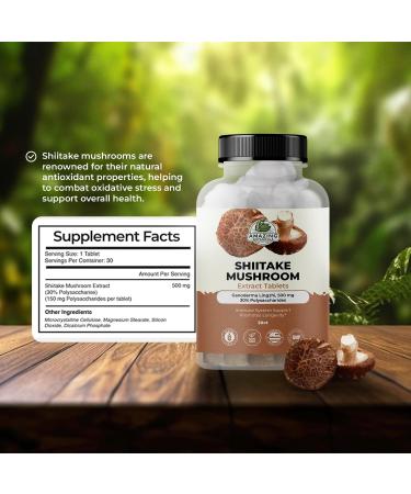 Amazing Botanicals Shiitake Mushroom 500mg Extract Tablets - 30% Polysaccharide - Natural Mushroom Complex for Overall Wellbeing - 30 Count - Buy Online on GoSupps.com