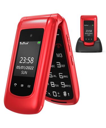 CHAKEYAKE Senior Mobile phone with Big Button Easy to Use Basic Cell Phone GSM Sim Free Unlocked Mobile Flip Phone with Dual Color Large Display | SOS Button | FM Radio | Torch |1000mAh Battery-Red