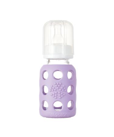 Lifefactory 4-Ounce BPA-Free Glass Baby Bottle with Protective Silicone Sleeve and Stage 1 Nipple  Lilac