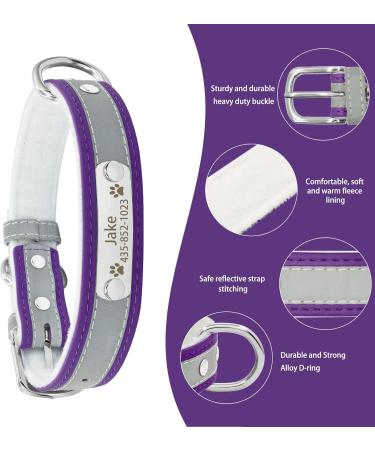 Senristar Personalized Reflective Leather Dog Collar - Engraved Name Tape for Small Medium & Large Dogs & Cats - XS (1.5cm Width Neck 19-25cm) - Violet - Buy Online on GoSupps.com