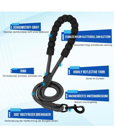 Eyein Double Linen Dog Leash for Large Dogs - Reflective Flexible & Padded Handles | 11-68kg (Black) - Buy Online on GoSupps.com