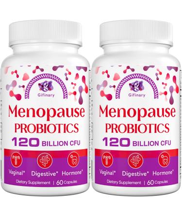 Menopause Supplements for Women 120 Billion CFU Probiotics for Women All-Natural Probiotic Supplements for Menopause Hot Flashes Night Sweats Mood Swings Gut and Hormone - 120 Herbal Capsules 60 Count (Pack of 2)