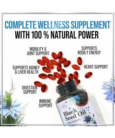 Black Seed Oil Softgels 1000mg - Premium Nigella Sativa Blackseed Pure Natural Black Cumin Seed Oil & Antioxidant for Skin & Immune Support - Non GMO Bottled in USA Supplement - 60 Softgels 60 Count (Pack of 1) - Buy Online on GoSupps.com