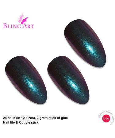 Shop False Nails Bling Art - Green Purple Chameleon Almond Stiletto | 24 Fake Tips for Stunning Manicures - Buy Online on GoSupps.com