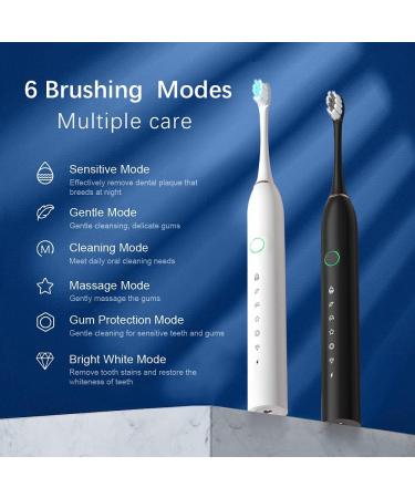 2 Pack Rechargeable Electric Toothbrushes for Adults and Kids - Sonic Whitening Tooth Brush with 8 Heads, 6 Modes, Smart Timer, Waterproof - Black/White Set - Buy Online on GoSupps.com