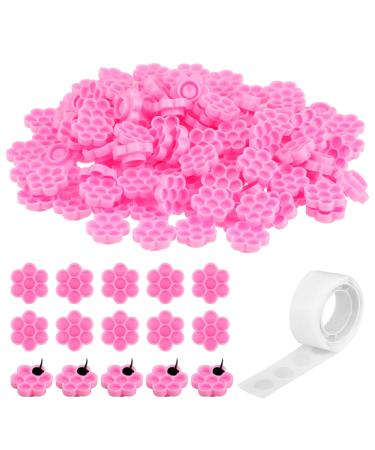 100 Pieces Lash Glue Flower Cup with Tape Lash Extension Glue Ring Lash Extension Glue Holder Lash Rings for Glue Eyelash Extension Rings Holder Flower Glue Cup for Eyelash Extension Supplies