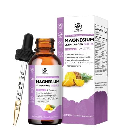 Magnesium Complex Magnesium Glycinate & L-Threonate Liquid Drops for Bone Heart Muscle Immune Energy Sleep & Digestion High Absorption Sugar-Free Pineapple Flavor 2 Fl Oz