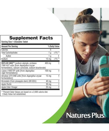 Natures Plus GI Natural Reflux Ease - 60 Chewable Tablets | Fast-Acting Digestive Support | Vegetarian & Gluten Free | International Shipping Available - Buy Online on GoSupps.com