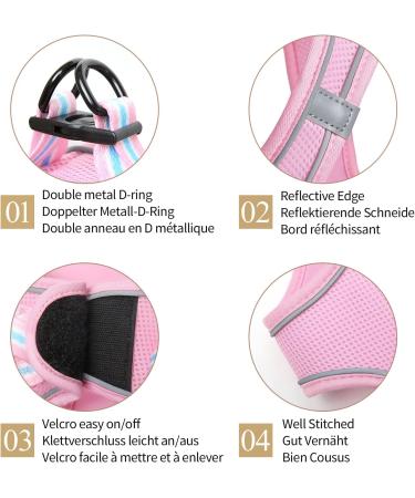 Heele Small Soft Dog Dishes & Adjustable Harness Vest - Air Mesh Reflective Pink XS | Safe for Walking Running Training - Buy Online on GoSupps.com
