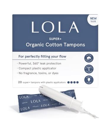 LOLA Organic Cotton Unscented Tampons, Super Plus Absorbency - 40 Count - Natural Ingredients, Chlorine & Toxin Free, Powerful Leak Protection for Heavy Flow - BPA Free 20 Count (Pack of 2) Super Plus