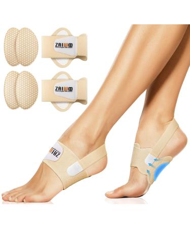 Arch Support Strap for Plantar Fasciitis Relief Design for Wearable Non-Slip Arch Support with 2 Pairs of Arch Pads of Different Heights for Flat Feet High Arches and Fallen Arches Beige