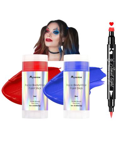 Mysense Harley Costume Accessories Makeup Kit Red Blue Face Body Paint Water Based Washable Temporary Hair Color Non-toxic Cream Facepaint Stick for Adults and Children Halloween Cosplay Makeup