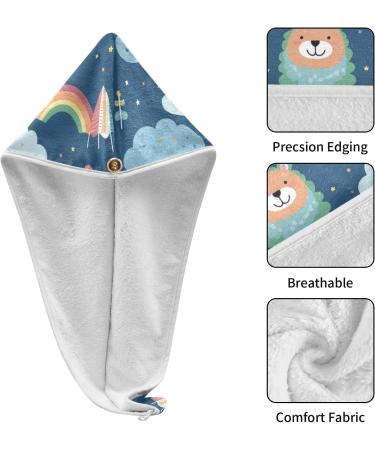 Rainbow Clouds Bears Hair Towel 2 Pack | Super Absorbent Quick Dry Hair Turbans for Women & Girls - Buy Online on GoSupps.com