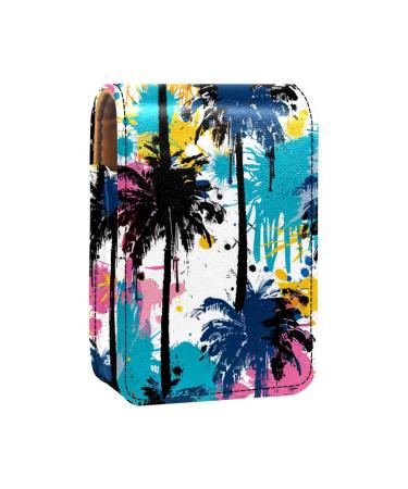 Lipstick Case Leather Lip Gloss Lipstick Organizer with Mirror Mini Lipstick Holder Bag Watercolor Tropical Palm Tree U286b0xvyp