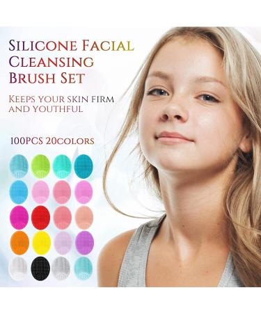 Roshtia 100 Pcs Face Silicone Scrubber - Exfoliating Facial Cleansing Brush for Pore Blackhead Removal & Skin Care - 20 Colors - Buy Online on GoSupps.com