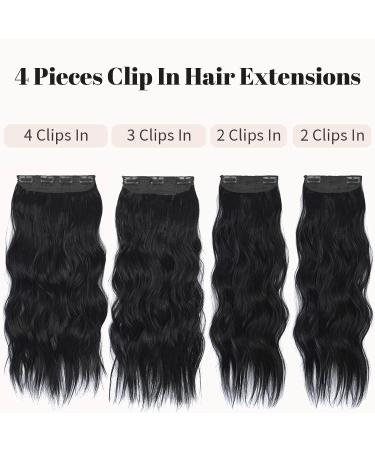 KooKaStyle Long Wavy Clip-In Synthetic Hair Extensions 20 Inch Black - 4PCS Thick Double Weft Hairpieces for Women - Buy Online on GoSupps.com