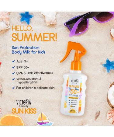 Victoria Beauty Sun Kiss SPF 50+ Kids Sunscreen Spray 200ml - Water-Resistant Dermatologically-Tested Sun Cream for Sensitive Skin - Broad-Spectrum UVA & UVB Protection - Buy Online on GoSupps.com
