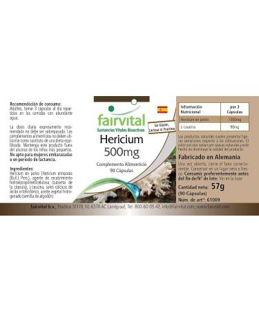 Fairvital | Hericium 500mg VEGAN - Highly dosed - 90 capsules - Hericium - mushroom powder - Buy Online on GoSupps.com