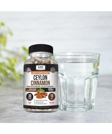 Kaya Naturals Ceylon Cinnamon Supplement | 1200mg per Serving Vegan - Non-GMO & Gluten Free - 30 Capsules 30 Count (Pack of 1) - Buy Online on GoSupps.com