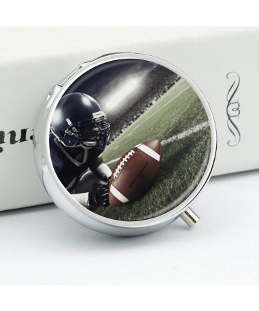 Round Pill Box American Football | 3 Compartment Decorative Metal Pill Organizer | Portable Pocket Medicine Case - Buy Online on GoSupps.com