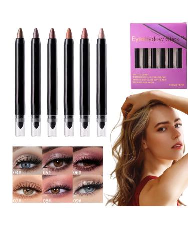 Fravsiu Shimmer Eyeshadow Stick Brightener Eye Shadow Eyeshadow Sticks Set of 6 Smudge-proof Eyeshadow Stick Eye Brightener Pencil Shimmer Eye Makeup Waterproof Eyeshadow Sticks for Women