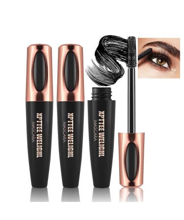 2 Pcs 4D Silk Fiber Lash Mascara Black Voluminous Fiber Mascara Lengthening and Thick Mascara Waterproof & Smudge-Proof Natural Extension Long-Lasting No Flaking Eyelashes All Day Exquisitely Full(Black) 2 Pack