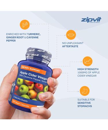 Apple Cider Vinegar with Turmeric, Ginger, and Cayenne Pepper Extract - 180 Vegan Capsules | High Strength Complex | 3 Months Supply | Suitable for Vegetarians | UK Supplier - Buy Online on GoSupps.com