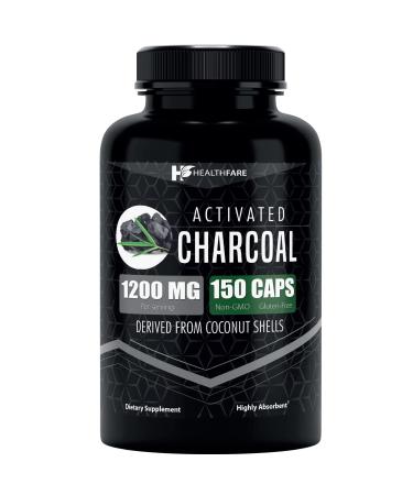 Healthfare Activated Charcoal Capsules 1200mg | 150 Capsules | Derived from Coconut Shells | Highly Absorbent | Non-GMO | Made in The USA