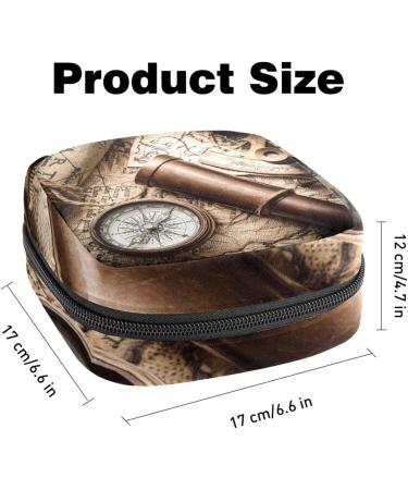 Vintage Still Life Compass Sextant Spyglass Map Pattern Sanitary Napkin Storage Bag - Portable Menstrual Cup Pocket with Zipper | Color 11 - Buy Online on GoSupps.com