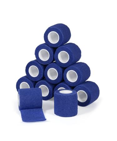 Cohesive Bandage Wrap 2" x 5 Yards Self Adherent Vet Wrap 5CM x 4.5M Self Adhesive Bandage Tape for Wrist & Ankle Sprain Swelling Breathable Elastic Pet Bandage Grip Cover Blue (12 Roll) Blue 12 Pcs