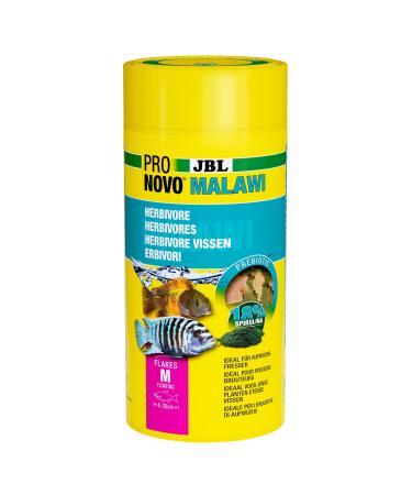 JBL Pronovo Malawi flakes main feed for all cichlids of 8-20 cm fish feed flakes size M 1000 ml spinach 160 g (1 Pack)