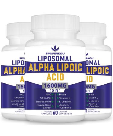 Liposomal Alpha Lipoic Acid 1600mg per Serving ALA Supplement for Antioxidant Health Energy and Metabolism-Gluten Free & Non GMO 180 Capsules