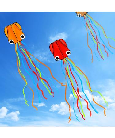 YSBER 2 Pack Large Octopus Kites - 3.8ftx2.3ft 3D Mollusc Octopus Kite with 157 Inch Colorful Tail - Easy Flyer Kite for Children and Adults - Outdoor Beach Park Kite in Red+Orange - Buy Online on GoSupps.com