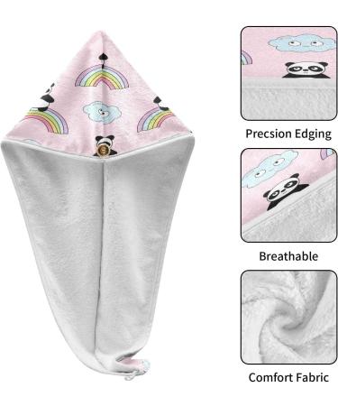 Rainbow Pandas Quick Dry Hair Cap Set | 2-Piece Super Absorbent Towel & Button Headband - Soft & Comfortable for All Hair Types - Buy Online on GoSupps.com