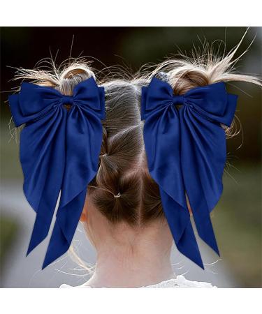 Navy Blue French Bow Hair Clip with Silky Satin Tail - Women's Hair Accessory - Buy Online on GoSupps.com