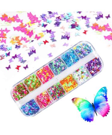 Kalolary 12 Color butterfly glitter nails glitter sequin chunky glitter butterfly nail seed seeds nail art flake nail glitter butterfly 3d nail art sticker manicure (c) - Buy Online on GoSupps.com