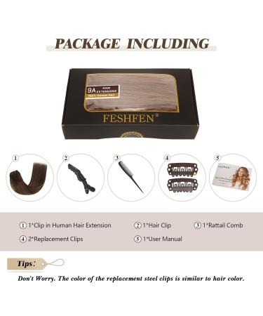 Feshfen 100% Remy Human Hair Clip-In Extensions - 7 Parts Balayage Chestnut Brown & Ash Blonde - 55cm Real Hair Clips for Volume & Length - Buy Online on GoSupps.com