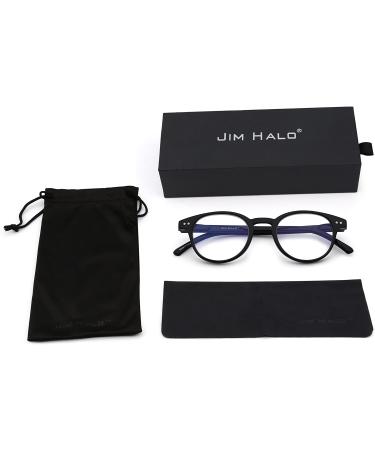Anti Blue Light Retro Spring Hinge Round Computer Reading Glasses - Shiny Black 0.0x - Buy Online on GoSupps.com