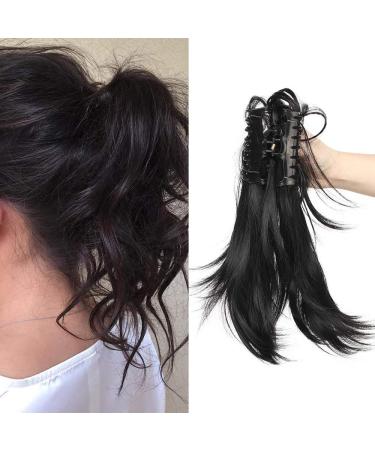 SEGO Ponytail Extension Hairpiece Braid Ponytail Hair Extension with Butterfly Clip Like Real Hair Black 95g-12"(30cm)