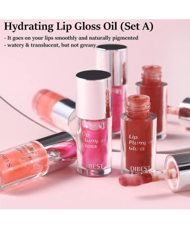 QiBest Lip Oil Hydrating Gloss Set - Cherry Blossom, Coral Pink, Cinnamon - Buy Online on GoSupps.com