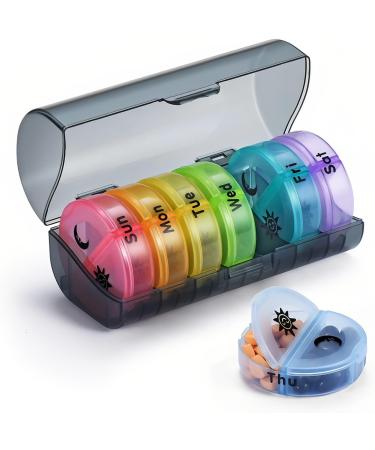 Medicine Organizers Box Pill Travel Mini Moisture-Proof Preservation of Tablets Portable Easy to Clean Large Compartment for Vitamins Fish Cod Liver Oil Supplements 2)black