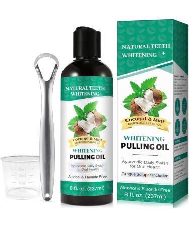 Coconut Mint Oil Pulling - 100% Natural Oral Care for Gum Health | Brightening Mouthwash with Tongue Scraper & Measuring Cups (8 FL OZ) - Buy Online on GoSupps.com