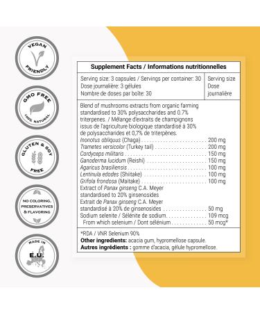 Supersmart - Organic MycoComplex (Blend of 7 Organic Mushroom) - Organic Standardized Extract | Non-GMO & Gluten Free - 90 Vegetarian Capsules - Buy Online on GoSupps.com