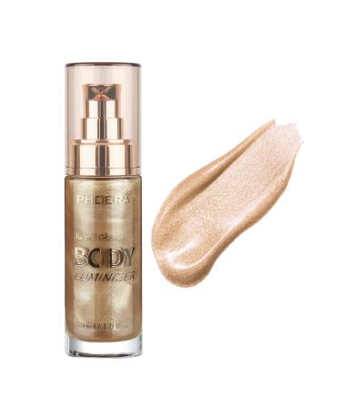 PHOERA High Gloss Waterproof Body Luminizer Glitter Face Shimmer Moisturizer Lotion Tan Cream Foundation Makeup Bronzer AQUAPURITY (101 Rose Gold)
