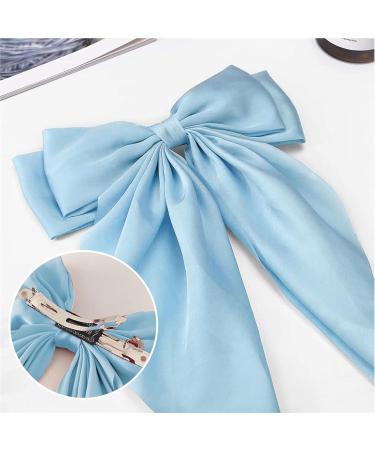 Big Bow Hair Clips Large Bowknot Hairpin French Hair Clips with Long Silky Satin Ribbon Solid Color Hair Barrettes Accessories for Women Girls (Blue) - Buy Online on GoSupps.com